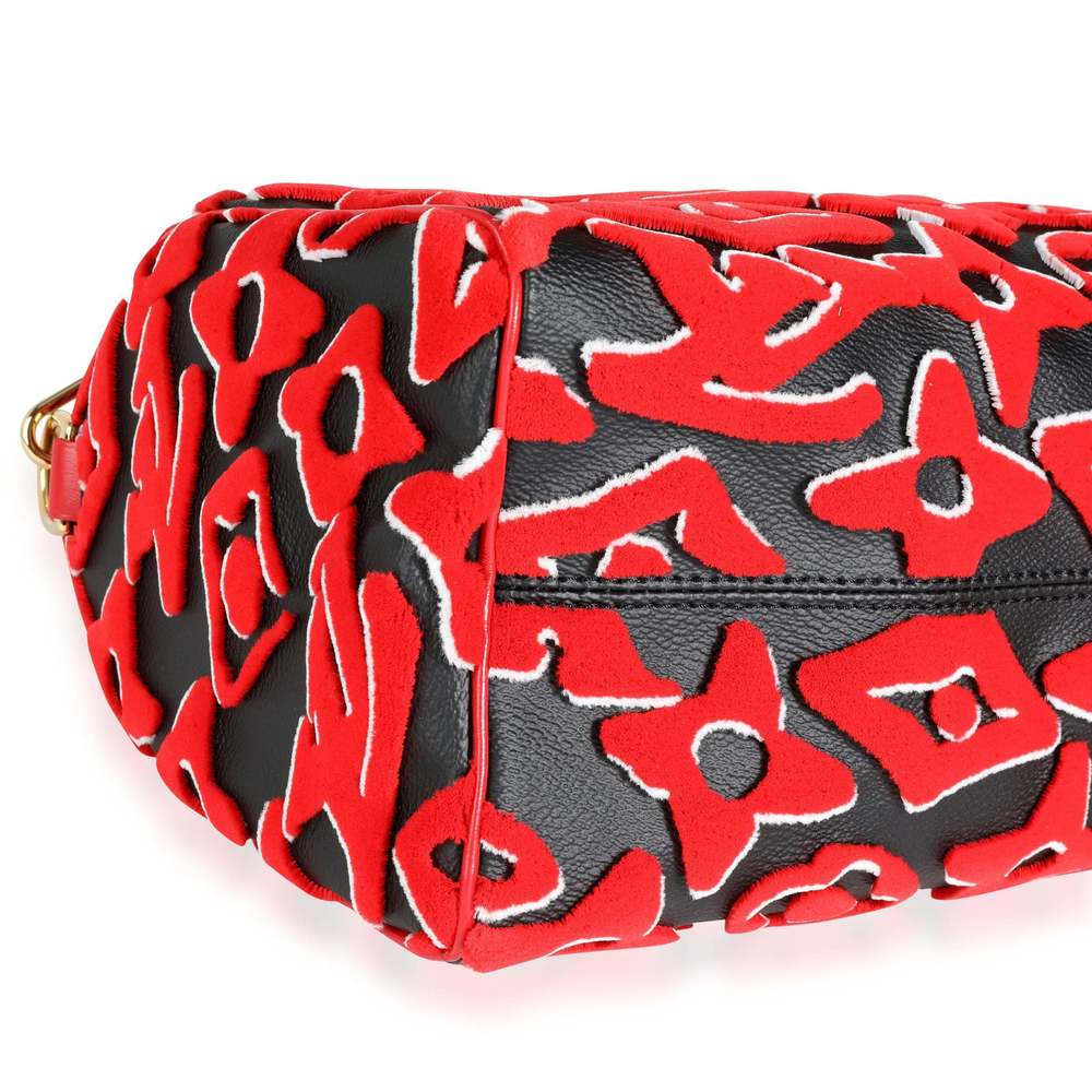 Louis Vuitton x Urs Fischer Limited Black & Red Tufted Monogram Canvas Speedy 25 - Picture 4 of 7